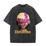 Rapper Chris Brown Big Face Graphic Vintage Washed T-Shirts