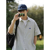 Men Shirts Loose Blue Striped Thin Summer