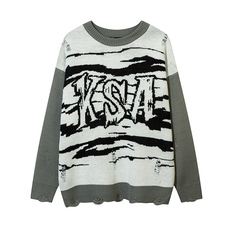 Women Sweater Zebra Pattern Loose Vintage Sweater