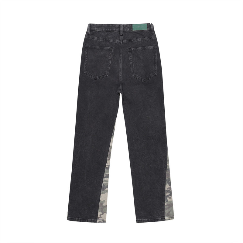 Men Jeans Stitched Camouflage Distressed Wide Leg