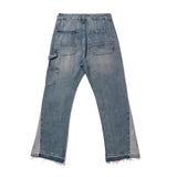 Men Jeans Stitching Edging Bell-Bottom Pants Loose Casual