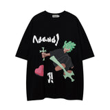 Men T-Shirt Retro Cartoon Puff Print Loose All-Match