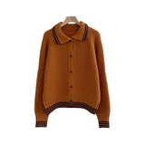 Women Knitted Cardigan Retro College Style Loose
