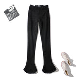 Women Jeans Slim Fit Bell-Bottom Pants Fleece-lined