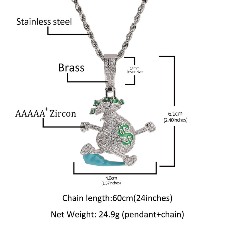 Jewelry Running Money Bag Pendant Copper Set Zircon Necklace Spectrum
