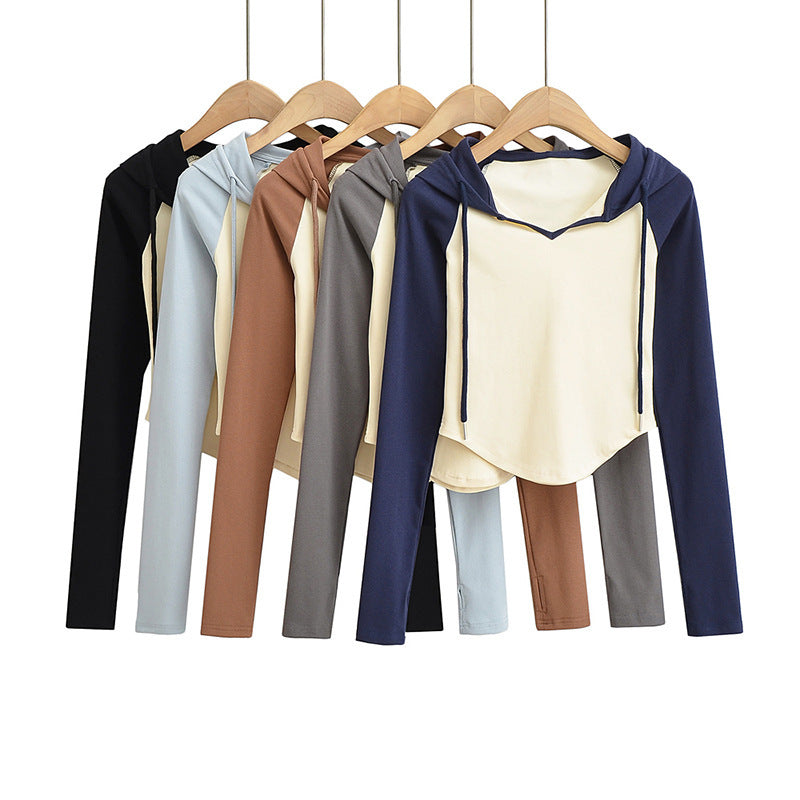 Women Hoodie Short Stitching Sports