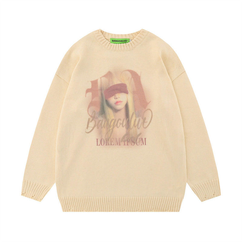 Men Sweater Character Printed round Neck Sweater
