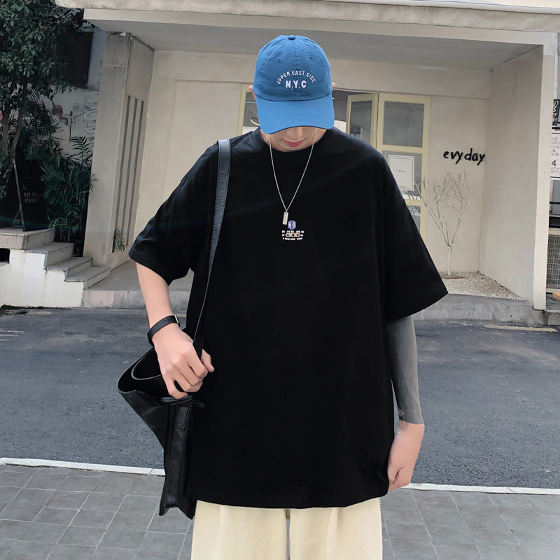 Men T Shirt Short Loose Student Cartoon Print