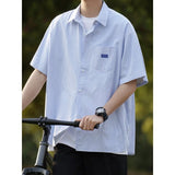 Men Shirts Loose Blue Striped Thin Summer