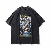 Men T-Shirt KOF Character Print Cartoon Oversize Distressed