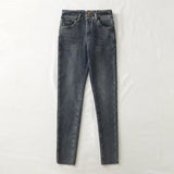 Women Jeans Fleece-lined Thick Thermal Slim Fit Raw Edges
