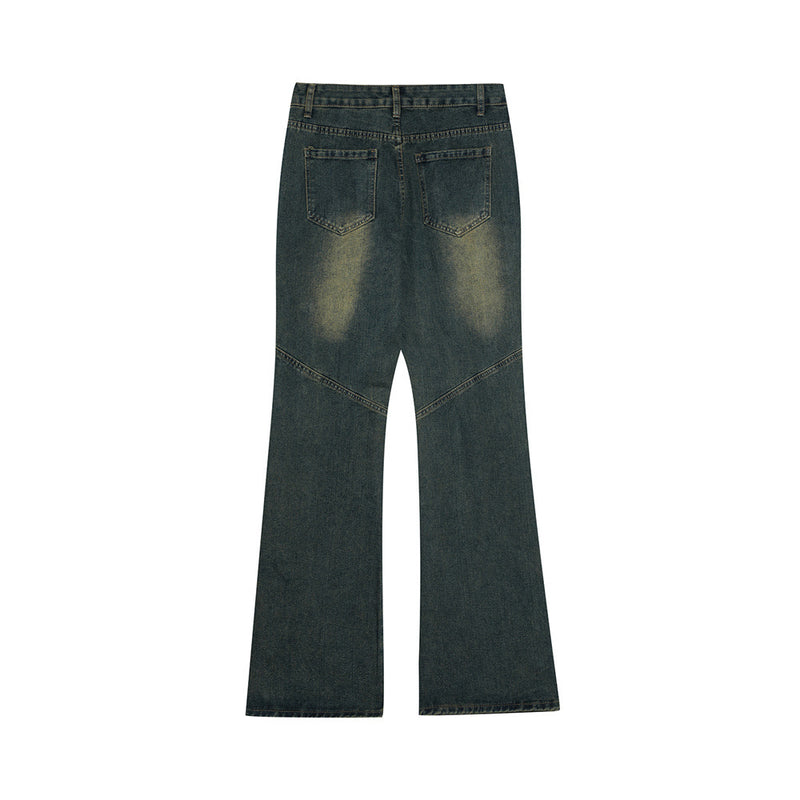 Men Jeans Punk Bell-Bottom Pants Loose Breasted Slit