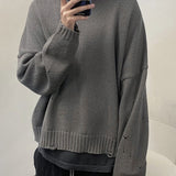 MIJKO Mens Jacket Small Ripped Knitted Sweater Loose Sweater