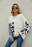 Women Pullover Sweater Leopard Print Loose-Fitting Oversized Sweater