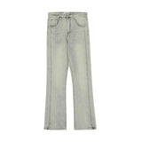 Men Jeans Simple Solid Color Stitching Casual Distressed