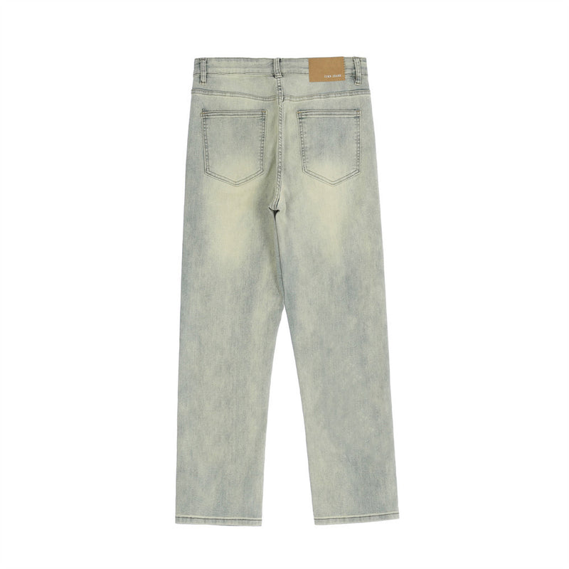 Men Jeans Solid Color Distressed Retro Loose Trendy Casual