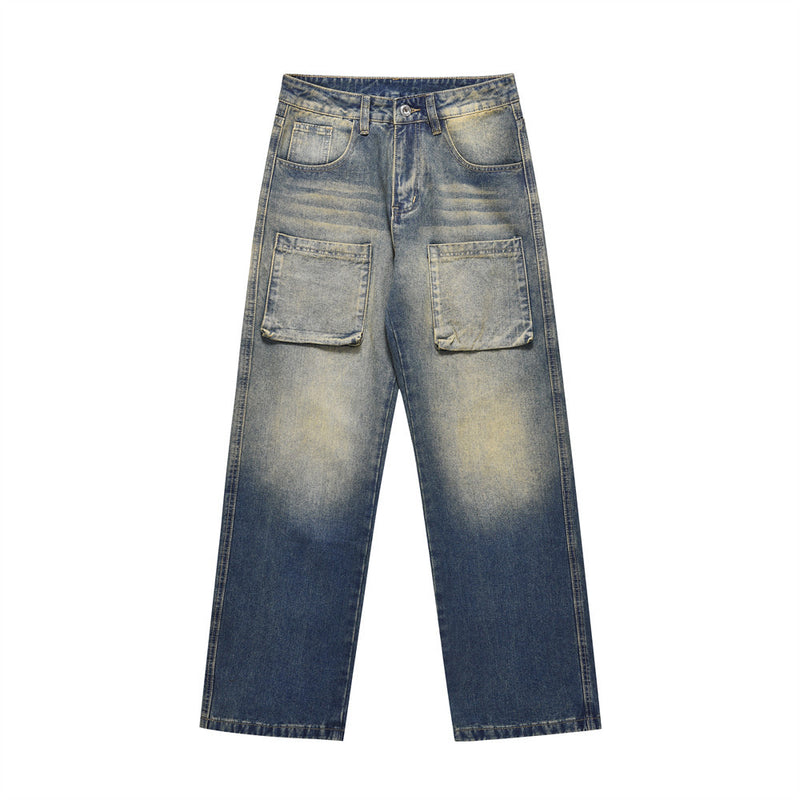Men Jeans Gradient Color Loose Distressed