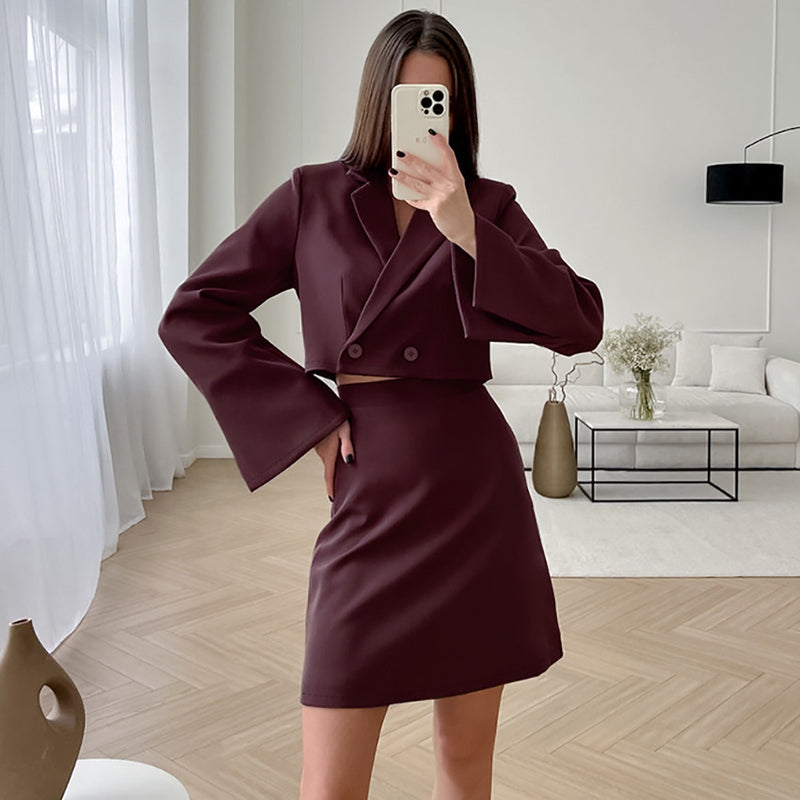 Women Co-Ords Suit Cropped Coat Top