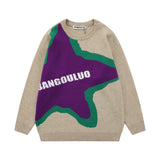 Men Sweater Five-Pointed Star round Neck Sweater Loose Casual