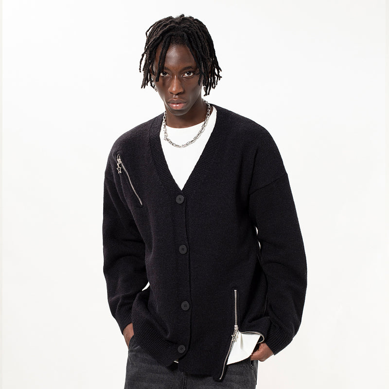 Men Sweater Zipper Design Knitted Cardigan Sweater