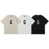 Fog Essentials T Shirts Spring Summer FOG Flocking G Letter Crew Neck Pullover Short Sleeves