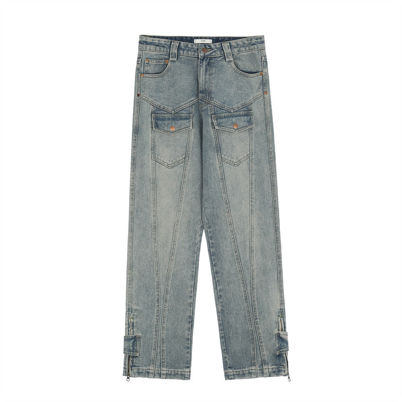 Men Jeans Multi-Pocket Workwear Loose Retro All-Match