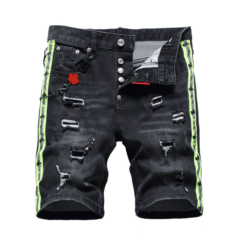 DSQ2 Short Jeans Ripped Patch Slim-fit Stretch Denim Shorts