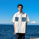 Unisex Shirt Retro Patchwork Loose Casual