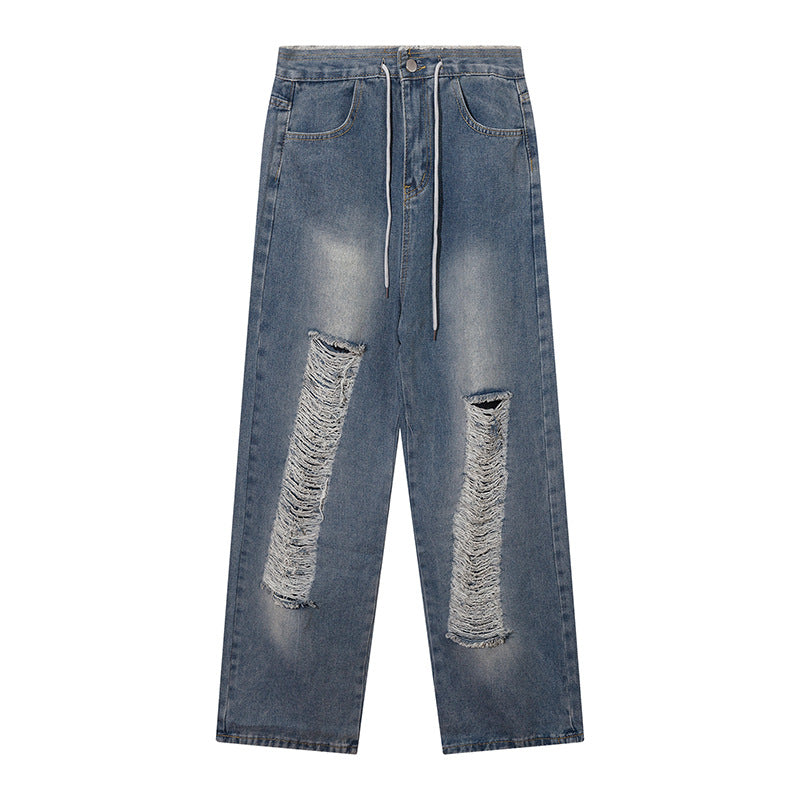 Men Jeans Ripped Loose Burrs Trousers