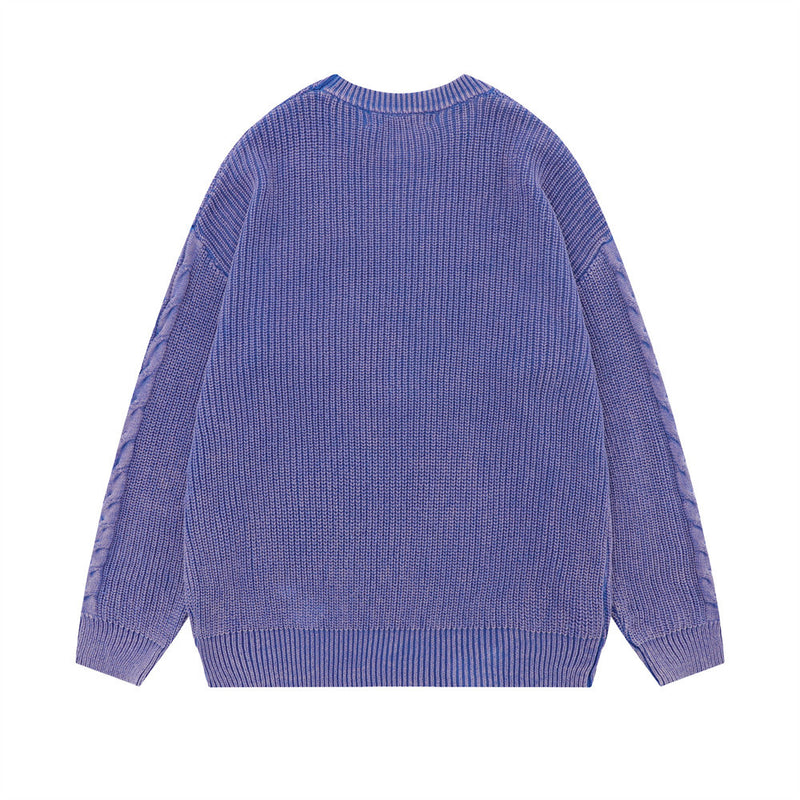 Men Sweater Washed Old Thickened Sweater Loose round Neck