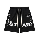 Hellstar Shorts Sports Flame Shorts Flame Print Mud Print Old Wash Loose Shorts