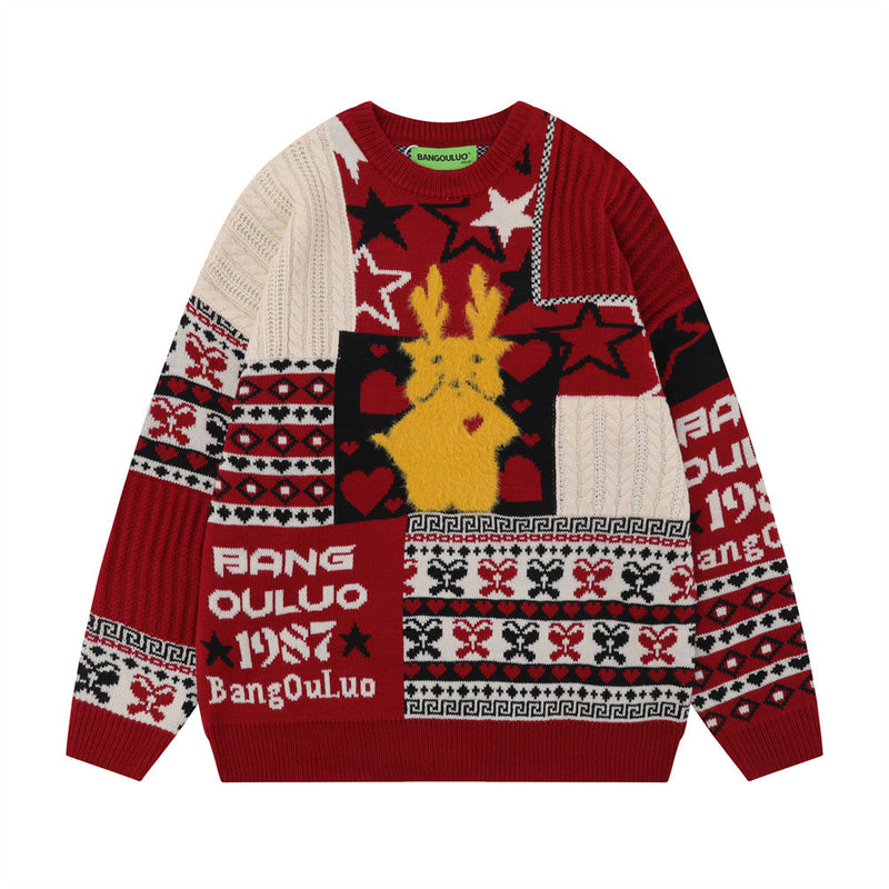 Men Sweater Christmas Sweater Cartoon Contrasting Color Jacquard
