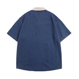 Men T-Shirt Lapel Polo Shirt Retro College Style Loose