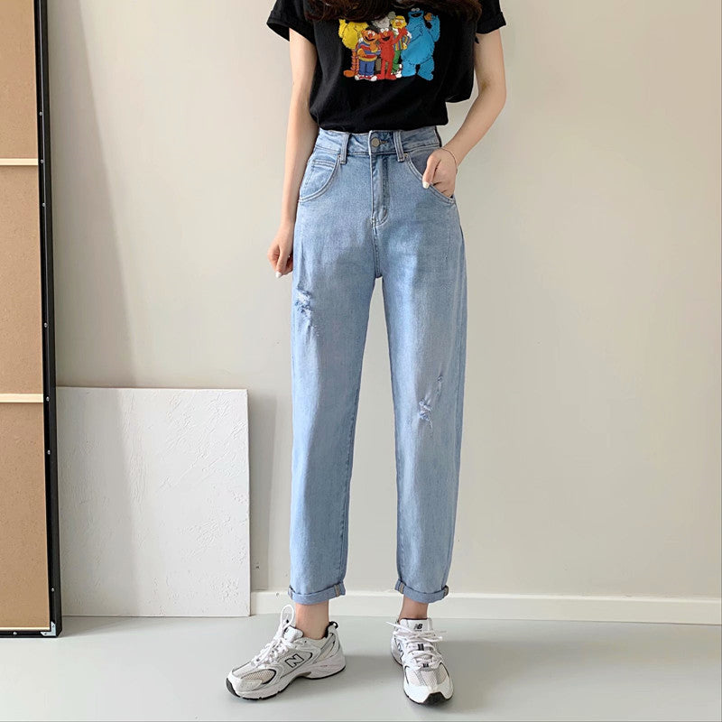 Women Jeans Loose Hole Thin