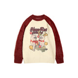 Women Sweater Color Matching Couple Sweater Retro Vibe Loose All-Match