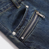 Men Jeans Stitching Boys Loose Casual Zipper Decoration