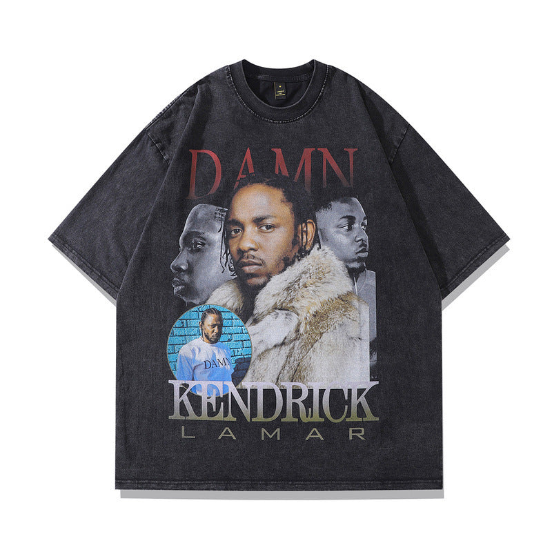 Men T-Shirt Retro Portrait Printing Distressed Loose