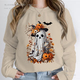 Watercolor Pumpkin Spooky Ghost Print Sweatshirt Hoodie Wome