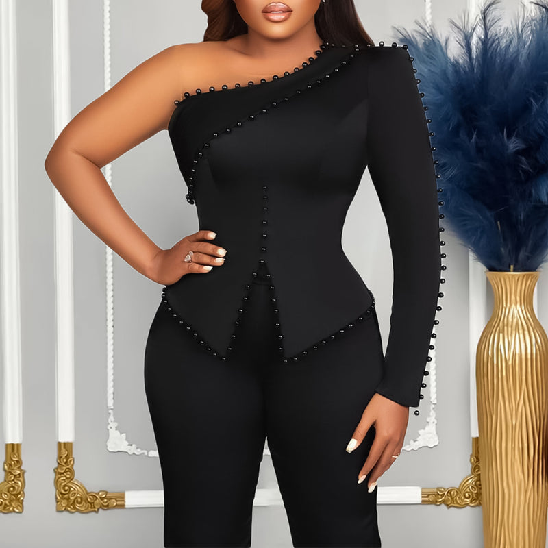 Women Jumpsuit Women's Oblique Shoulder Beaded