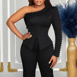 Women Jumpsuit Women's Oblique Shoulder Beaded