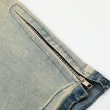 Men Jeans Vintage Yellow Mud Zipper Slit Loose