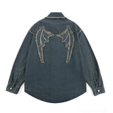 Men Long Sleeve T Shirt Paste Cloth Embroidery Denim Shirt Jacket Men's Spring and Autumn Long Sleeve Shirt