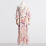 Bohemian Dress Vacation Style Fairy Dress Lace up Slimming Floral