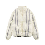 Men Cotton Mixed Jacket Coat Stitching Contrast Color Striped Bread Coat Men's Winter Cotton Dress Loose Zip Coat