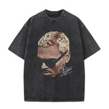 Rapper Chris Brown Big Face Graphic Vintage Washed T-Shirts