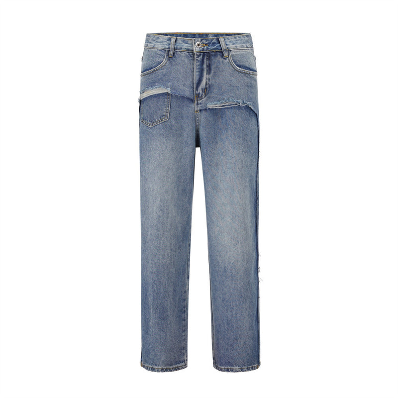 Men Jeans Stitching Worn Personality Design