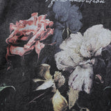 Men Long Sleeve T-Shirt Rose Flower Print Distressed Loose