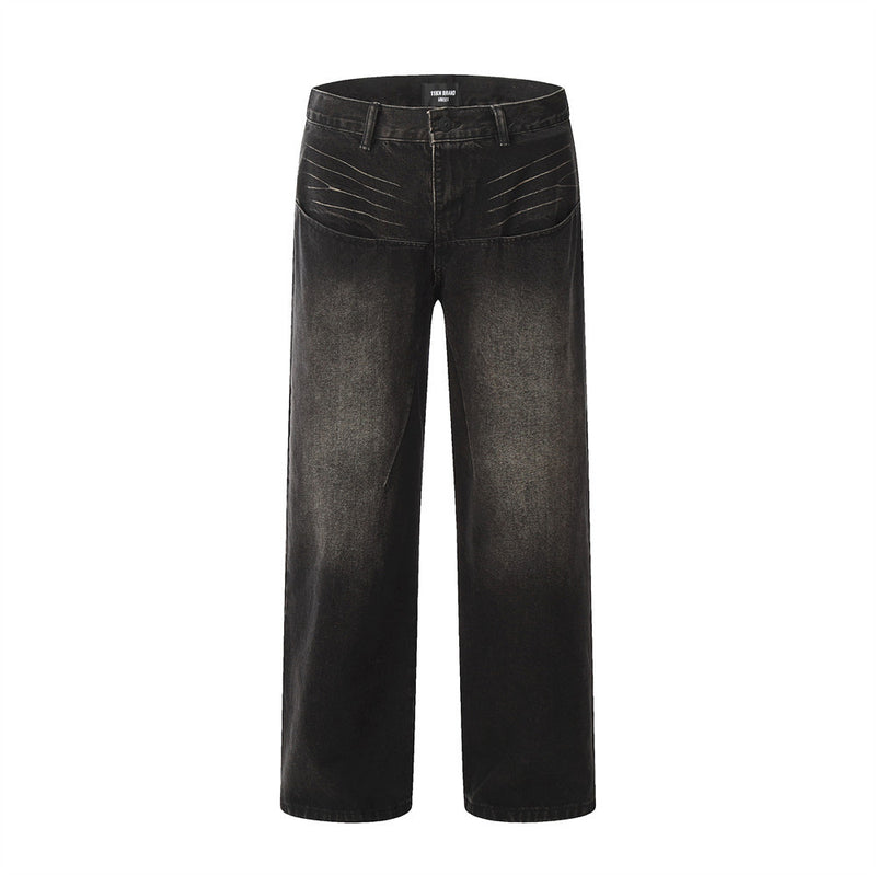 Men Jeans Retro Gradient Distressed Loose