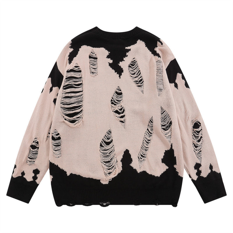 Men Sweater Worn Color-Block Crew Neck Sweater
