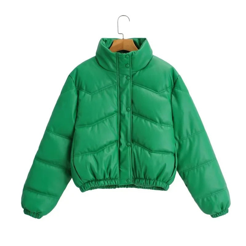 Women Cotton Coat Imitation Leather Jacket Thickened